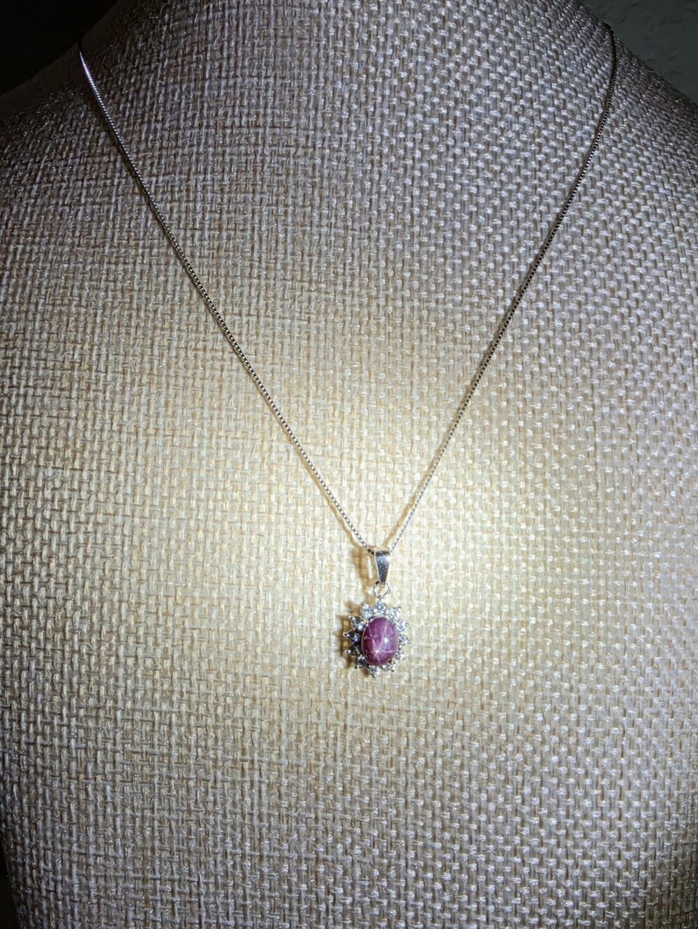 NIB Star Ruby and White Zircon Pendant Sterling Silver 925
